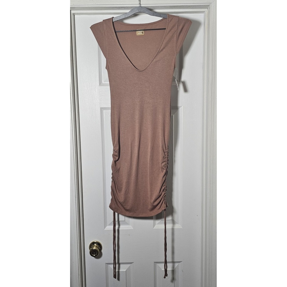 Free‎ People Ruched Sides Mini Dress Size Small Brown Bodycon V Neck